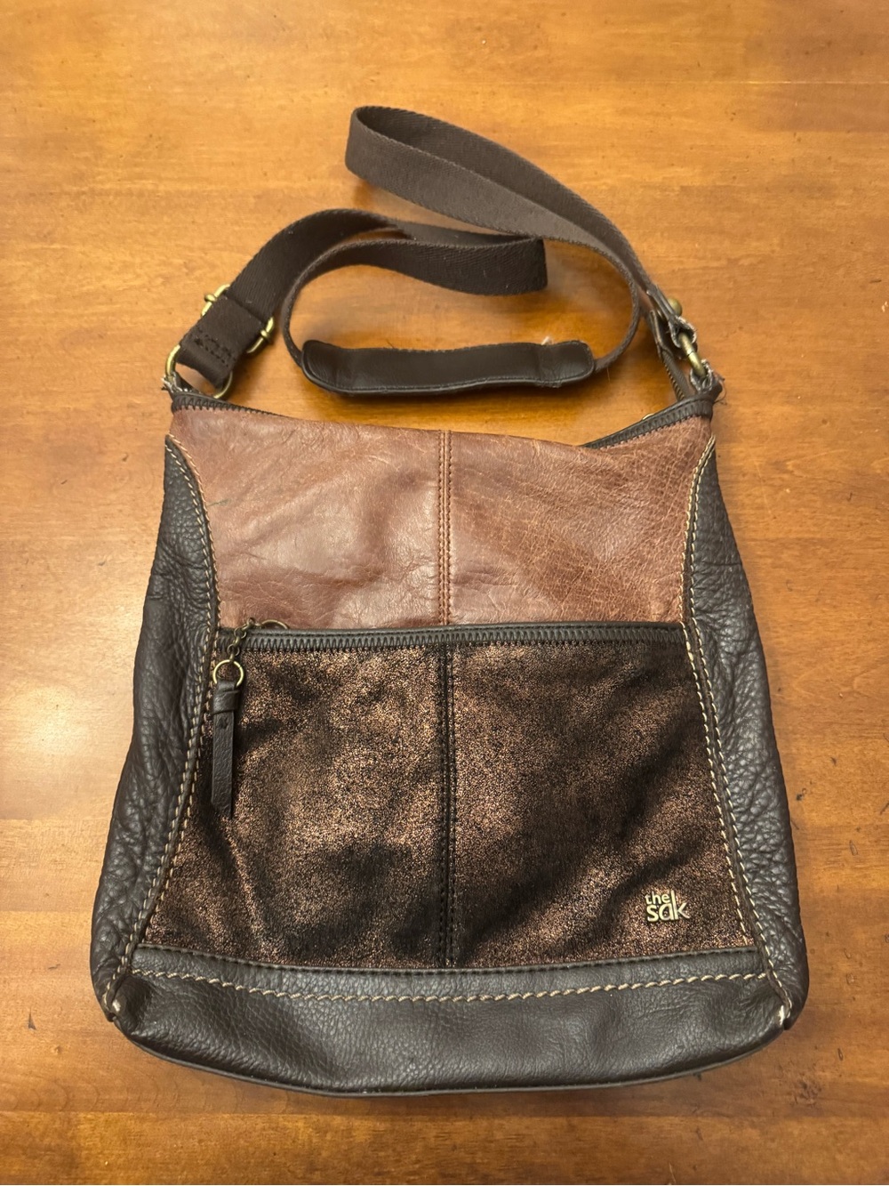The Sak Brown and Dark Brown Leather Messenger Bag
